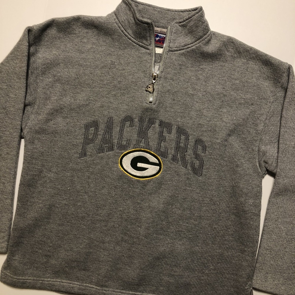 Green Bay Packers Quarter Zip Sweatshirt Pro Player NFL Size Large Gray Vintage - Picture 2 of 11
